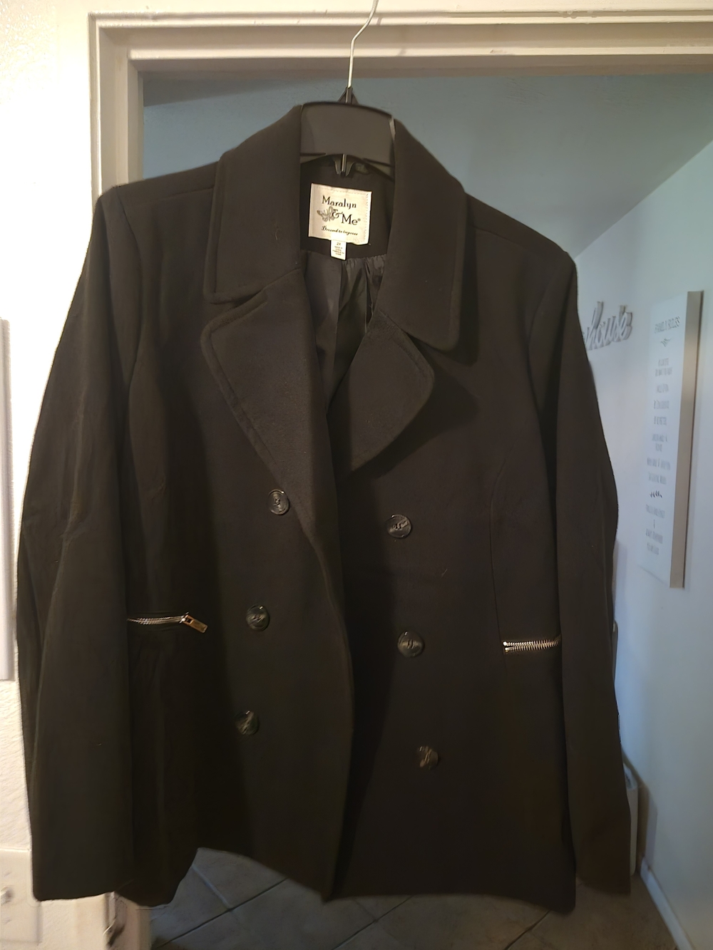 Maralyn & Me Women's Black Double-Breasted Peacoat